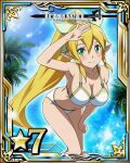  alluring bikini blonde_hair card cleavage green_eyes leafa official_art pin_up sword_art_online trading_card 