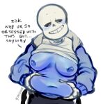  1girl 2020s 2022 2d 2d_(artwork) acidd_grrs animated_skeleton artist_name belly belly_grab blue_belly blue_body blue_breasts blue_nipples blush breasts chubby chubby_female dialogue digital_media_(artwork) ectobelly ectobody ectobreasts english_text female female_only female_sans genderswap genderswap_(mtf) grabbing_belly grabbing_own_belly monster navel nipples rule_63 sans sans_(undertale) shirt_up simple_background skeleton solo solo_female solo_focus stomach_squeeze text third-party_source undead undertale undertale_(series) video_games white_background 