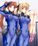  3_girls anus blonde_hair blue_eyes brown_hair cameltoe censored_pussy daiaru erect_nipples erect_nipples_under_clothes fate_testarossa large_breasts long_hair lyrical_nanoha mahou_shoujo_lyrical_nanoha_strikers no_panties open_mouth red_eyes shiny_clothes standing takamachi_nanoha unconscious vagina_cutout 