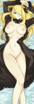 1girl arms_up art babe bare_legs bed belly big_breasts blonde blonde_hair breasts breasts_apart choker coat cynthia dakimakura female from_above grey_eyes hair hair_ornament hair_over_one_eye highres large_breasts legs long_hair long_image long_sleeves looking_at_viewer lying michael mound_of_venus navel nintendo nipples nude on_back open_clothes pokemon pokemon_(anime) pokemon_(game) pokemon_dppt shiny shiny_hair shirona_(pokemon) smile solo tall_image