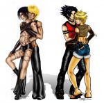  2boys choker dual_persona fetish fetish_wear ktiraam leather_pants male midriff multiple_boys naruto naruto_uzumaki sasuke_uchiha tattoo yaoi zardra 