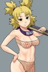  1girl @ma? blonde_hair blush breasts fishnet_legwear fishnet_top fishnets green_eyes naruto nipples pubic_hair quad_tails short_hair solo temari tomatto_(@ma!) uncensored 