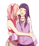  2girls art black_hair blush cheek_kiss closed_eyes female friends hair headband hinata_hyuuga hug kiss kissing lips long_hair love multiple_girls naruto naruto_shippuden pink_hair sakura_haruno samurai-pet short_hair slj smile swj teeth yuri 