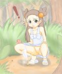  barefoot blue_eyes blush brown_hair desperation feet gym_leader jasmine mikan_(pokemon) namaniku_(gaspoppo) outdoors panties peeing pokemon pussy sandals toes uncensored underwear wet_panties 