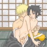 2boys artist_request bad_anatomy blonde_hair censored handjob licking lowres male male_focus multiple_boys naruto naruto_uzumaki penis reach-around reach_around sasuke_uchiha tears yaoi