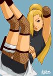 arm_up armpits ass blonde_hair buttons earrings elbow_pads fishnets hair_ornament hair_over_one_eye hairclip ino_yamanaka jewelry knee_pads legs lips long_hair looking_at_viewer miniskirt nail naruto naruto_shippuuden panties pocket ponytail skirt solo thigh_strap thighs turtleneck underwear yuasa