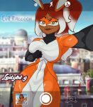 alya_cesaire big_breasts dark-skinned_female dark_skin evil_raccoon fox fox_ears grabbing grabbing_own_breast huge_breasts long_hair mask miraculous_ladybug red_hair rena_rouge seductive selfpic selfpic smiling_at_viewer thick