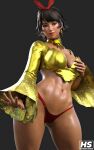 1girl 3d abs ass big_ass big_breasts black_hair bracelet brown_eyes cleavage dark-skinned_female dark_skin duo_gale earrings female_only hagiwara_studio josie_rizal legs medium_hair namco nipples panties pinup solo_female tekken tekken_7 thick_ass thick_thighs thighs thong wide_hips