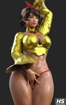 1girl 3d abs ass big_ass big_breasts black_hair bracelet brown_eyes cleavage dark-skinned_female dark_skin duo_gale earrings female_only hagiwara_studio josie_rizal legs medium_hair namco nipples panties pinup solo_female tekken tekken_7 thick_ass thick_thighs thighs thong wide_hips