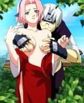  breast_grab breasts fondling glasses green_eyes grey_hair kabuto_yakushi naruto nipples pink_hair sakura_haruno yakushi_kabuto 