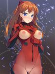 1girl asuka_langley_souryuu big_breasts blue_eyes blush breastless_clothes breastless_clothing breasts cameltoe female hair_ornament large_breasts long_hair munashi_mujou neon_genesis_evangelion nipples no_bra orange_hair plugsuit puffy_nipples see-through solo