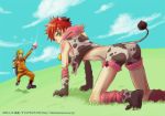  2boys animal_costume ass boy_cow bucket cow_costume cow_horns cow_print cow_suit cow_tail gaara gocchin horns male male_focus multiple_boys naruto naruto_uzumaki red_hair tail yaoi 