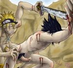  2boys anal blood boy_rape cum multiple_boys naruto naruto_uzumaki nude outdoors penis rape sasuke_uchiha skully sword uncensored weapon yaoi 