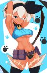 1_girl 1girl alternate_costume bea_(pokemon) breasts cosplay dark_skin female female_human female_only game_freak gym_leader human humans_of_pokemon impossible_clothes jellcaps looking_at_viewer medium_breasts ms._fortune_(cosplay_skullgirls) ms._fortune_(skullgirls) nadia_fortune nintendo panties pokemon pokemon_sword_&_shield revealing_clothes saitou_(pokemon) short_hair skullgirls solo solo_focus tail underwear white_hair