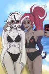  2_girls age_difference beach bikini breasts carmilla_carmine cleavage demon_girl fringky5 hazbin_hotel thighs velvette_(hazbin_hotel) vivienne_medrano vivziepop 