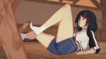 16:9 1boy 1boy1girl 1girl clothed completely_nude_male denim_shorts foot_fetish foot_on_penis footjob light-skinned_female light_skin looking_at_partner male/female matoi_ryuuko open_eyes penis penis_tip shorts socks toes white_socks