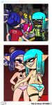 ass blue_hair blush breasts cephalopod choker digital_media_(artwork) ear_piercing fake_ears fangs green_eyes green_hair hair inkling inkling_girl jackintaro mask nintendo panties pink_eyes ponytail smile splatoon teeth tentacle_hair tongue underwear valentine's_day wink young