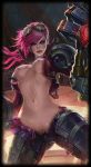 blue_eyes female gauntlets goggles league_of_legends leg_armor nose_piercing piercing red_hair short_hair shoulder_pads vi vi_(league_of_legends)