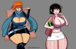  2_girls adult_and_teenager age_difference aged_up ben_10 black_hair black_thong cartoon_network cleavage clothed curvy curvy_female curvy_figure drawrobdraw2 duo front_view future_gwen_tennyson green_eyes gwen_tennyson julie_yamamoto milf red_hair ship_(ben_10) short_hair shorts sitting skirt teen teenage_girl thick_ass thick_thighs thighs thong young_adult 