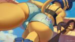 16:9 1girl animal_crossing ankha_(animal_crossing) anthro ass ass_focus ass_shot ass_view bottomwear cameltoe cat clothing dat_ass discordthege domestic_cat felid feline felis furry genitals high_res jean_shorts leash low-angle_view mammal nintendo pussy pussy_visible_through_clothes short_shorts shorts video_games widescreen