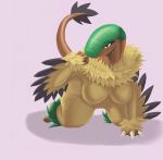 all_fours archeops avian breasts female green_eyes looking_at_viewer nude pokemon pokã©mon solo tediousramen