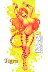 1girl avengers big_breasts bikini bokuman cat_eyes fangs feline_humanoid female female_only furry green_eyes greer_nelson marvel marvel_comics orange_fur red_hair redhead solo_female tiger tiger_stripes tiger_tail tigra