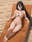 1girl bare_legs barefoot beach big_breasts boruto:_naruto_next_generations brown_hair cleavage fortune_bikini grey_eyes hanabi_hyuuga naruto solo tagme underboob