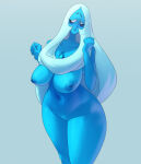  1girl areola big_breasts blue_diamond_(steven_universe) blue_nipples blue_skin breasts cartoon_network coolerinker diamond_authority female_only gem_(species) high_res inker_comics inkershike long_hair looking_away navel nipples simple_background smile solo_female steven_universe thick_thighs thin_waist torpedo_breasts white_hair wide_hips 