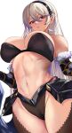  1girl abs absurd_res alluring areola_slip athletic_female big_breasts bikini black_bikini black_panties blonde_hair bra cameltoe cleavage closed_mouth corrin_(fire_emblem) corrin_(fire_emblem)_(female) covered_erect_nipples female_abs fire_emblem fire_emblem_fates fit_female grey_hair hair_between_eyes high_res long_hair looking_at_viewer loooyd navel nintendo panties pointy_ears red_eyes simple_background slit_pupils strapless strapless_bikini swimsuit thighs underwear very_long_hair white_background 