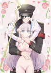  1boy 1girl arms_up big_breasts black_hair blue_eyes double_bun glasses height_difference holding holding_face katsute_mahou_shoujo_to_aku_wa_tekitai_shiteita long_hair looking_at_viewer military_uniform mimori_byakuya nekom14 nipples nude_female pussy shun_miller 