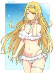  1girl 1girl 1girl alluring big_breasts bikini blonde_hair cleavage core_crystal female_only mizuya_32 mythra nintendo under_boob xenoblade_(series) xenoblade_chronicles_2 