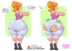  1girl 2d 2d_(artwork) 2d_artwork adult_swim ass ass_expansion cuddlecore dialogue english_text expansion female huge_ass huge_hips huge_thighs looking_back orange_hair ponytail rick_and_morty solo summer_smith thick thick_ass thick_hips thick_thighs white_pants wide_hips 