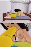  1boy1girl ass black_eyes black_hair breasts chibi_doll_(avatar) collage dummy_(roblox) fellatio kaitlynn_(fr3akyk8lynn) on_bed on_hands_and_knees pussy pussy_lips roblox roblox_avatar robloxian sucking_penis tagme winking 