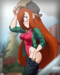  1female 1girl 1girl 1girls disney disney_channel female_focus female_only flannel freckles_on_face ginger gravity_falls inker_comics inkershike one-piece_swimsuit pants_down smooth_skin solo_focus standing swimsuit undressing wendy_corduroy 