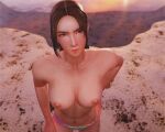  1girl 3d big_breasts bikini_bottom blender braid brown_eyes brown_hair forsavide freckles julia_chang looking_at_viewer namco nipples nude tekken tekken_7 thong topless 