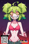  1girl 1girl 1girl ahoge ai_generated bangs bare_shoulders bikini black_sclera blood breasts clothing colored_sclera denim fingernails gradient green_hair grin hair_between_eyes highleg littlehentai looking_at_viewer medium_breasts midriff multicolored_hair nail_polish navel open_mouth pink_bikini pink_eyes ponytail red_bikini red_nails red_sclera savitar savitar_(artist) sharp_fingernails sharp_teeth short_shorts shorts sky smile star_(sky) starry_sky stomach swimsuit teeth tied_hair tree twin_tails two_side_up vampire 