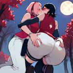  2_girls ai_generated ass ass_focus ass_grab black_hair boruto:_naruto_next_generations butt_focus butt_grab closed_eyes female_only forest full_moon glasses incest kissing kuroi_sekitan kuroisekitan moon mother_&amp;_daughter night_sky outside pink_hair sakura_haruno sarada_uchiha stable_diffusion yuri 