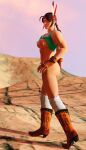  1girl 3d ass blender boots brown_eyes brown_hair clothing exposed_breasts female_only forsavide full_body gloves hair_ornament julia_chang lifting_shirt looking_at_viewer medium_breasts namco nipples nude outside socks tekken tekken_3 