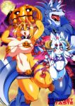  1girl 2018 amakuchi anthro big_breasts blush breasts canine clothed clothing fenrir_(amakuchi) food fox foxy-rena fruit furry halloween holidays kemono male mammal moon otama_(character) pumpkin wings wolf 