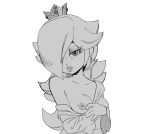 1girls areola breasts inkershike looking_at_viewer mario_(series) medium_breasts monochrome nipples rosalina