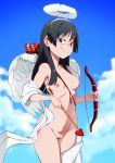  1girl 1girl 1girl angel_wings areola bangs between_breasts black_hair blush breasts cloud cupid day eyebrows_visible_through_hair fake_halo feathered_wings female_only female_solo flying high_resolution jcm2 long_hair looking_at_viewer navel nipples nose_blush nude pussy quiver saten_ruiko sky smug third-party_edit to_aru_kagaku_no_railgun to_aru_majutsu_no_index uncensored uncensored_vagina white_wings wings 