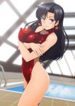  1girl 1girl alluring bare_legs big_breasts bikini bishoujo_senshi_sailor_moon competition_swimsuit earrings erect_nipples halterneck impossible_clothes long_black_hair long_hair looking_at_viewer nanashi_noiji nipple_bulge one-piece_bikini one-piece_swimsuit pin_up pokies posing red_one-piece_swimsuit red_swimsuit rei_hino rei_no_pool skin_tight swimsuit tagme that_pool tight_clothing very_long_hair 