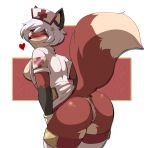 <3 1girl 1girl anthro anus ass blush breasts canine clothed clothing fox furry hat legwear mammal munks_(artist) nipples nurse nurse_uniform open_shirt pussy smile standing stockings thick_thighs uniform