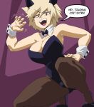  ass big_ass big_breasts blonde_hair bowtie breasts bunny_ears bunny_girl bunnysuit cleavage clothed clothed_female clothing coolerinker english_text eyelashes fingernails fingers high_heels huge_breasts inker_comics inkershike leggings massive_breasts milf mitsuki_bakugou mouth my_hero_academia open_mouth pink_tongue red_eyes short_hair speech_bubble spiky_hair teeth tights tongue 