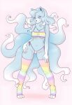  1girl alolan_ninetales big_ass big_breasts bikini blue_hair blue_skin canine cute fluffy_tails lingerie long_hair ninetales posing rapps seductive smile thighs white_hair 