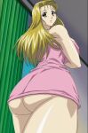 1girl ass ass_focus big_breasts blonde_hair breasts green_eyes long_hair miniskirt nami_sos! skirt