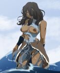  1girl avatar:_the_last_airbender avatar_legends blue_eyes breasts_out coolerinker dark-skinned_female dark_hair dark_nipples dark_skin female_only fit_female inker_comics inkershike korra nickelodeon ripped_clothing sea the_avatar the_legend_of_korra torn_clothes torn_clothing water_tribe 