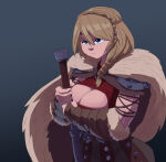  1girl armor armored astrid_hofferson axe big_breasts blonde_hair blue_eyes boob_window braid braided_hair braided_ponytail breasts cleavage cleavage_cutout cleavage_window coolerinker curvaceous curvy curvy_body curvy_female curvy_figure dreamworks female_focus female_only hair_braid hairband holding_weapon hourglass_figure how_to_train_your_dragon inker_comics inkershike light-skinned_female light_skin long_hair no_sleeves_shirt non-nude ponytail red_clothing red_shirt shoulder_pads simple_background solo_female viking voluptuous voluptuous_female weapon 