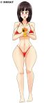  1girl audrey_(booty_calls) bikini blush booty_calls breasts cellphone commission commissioner_upload cum cum_on_face holding_object holding_phone huge_breasts inkrait_(artist) navel nutaku small_waist thick_thighs watermark white_background wide_hips 