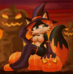 breasts cross_legged halloween jack-o'-lantern pumpkin rio_the_fox sega sitting_on_pumpkin sonic_(series) sonic_fan_character sonic_fancharacter sonic_oc